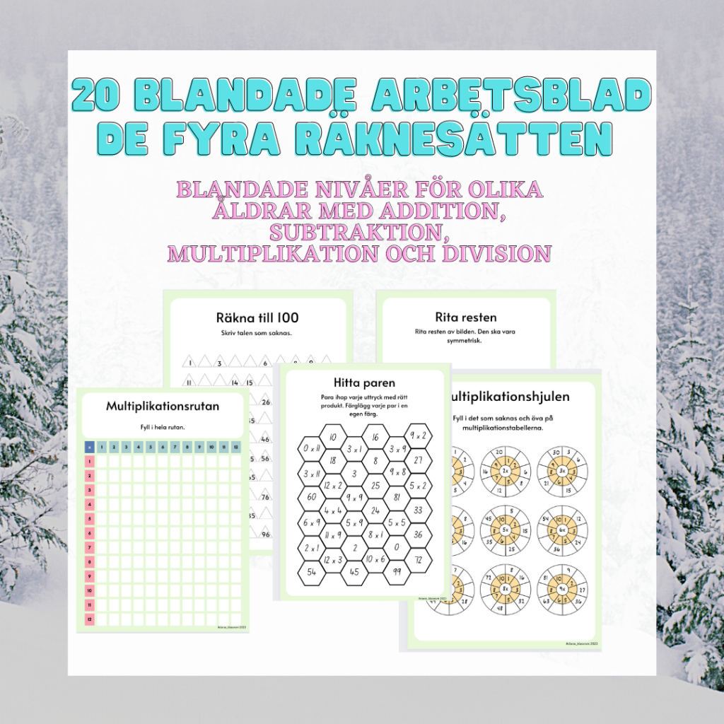 Blandade arbetsblad matematik – addition, subtraktion, multiplikation, division och lite annat
