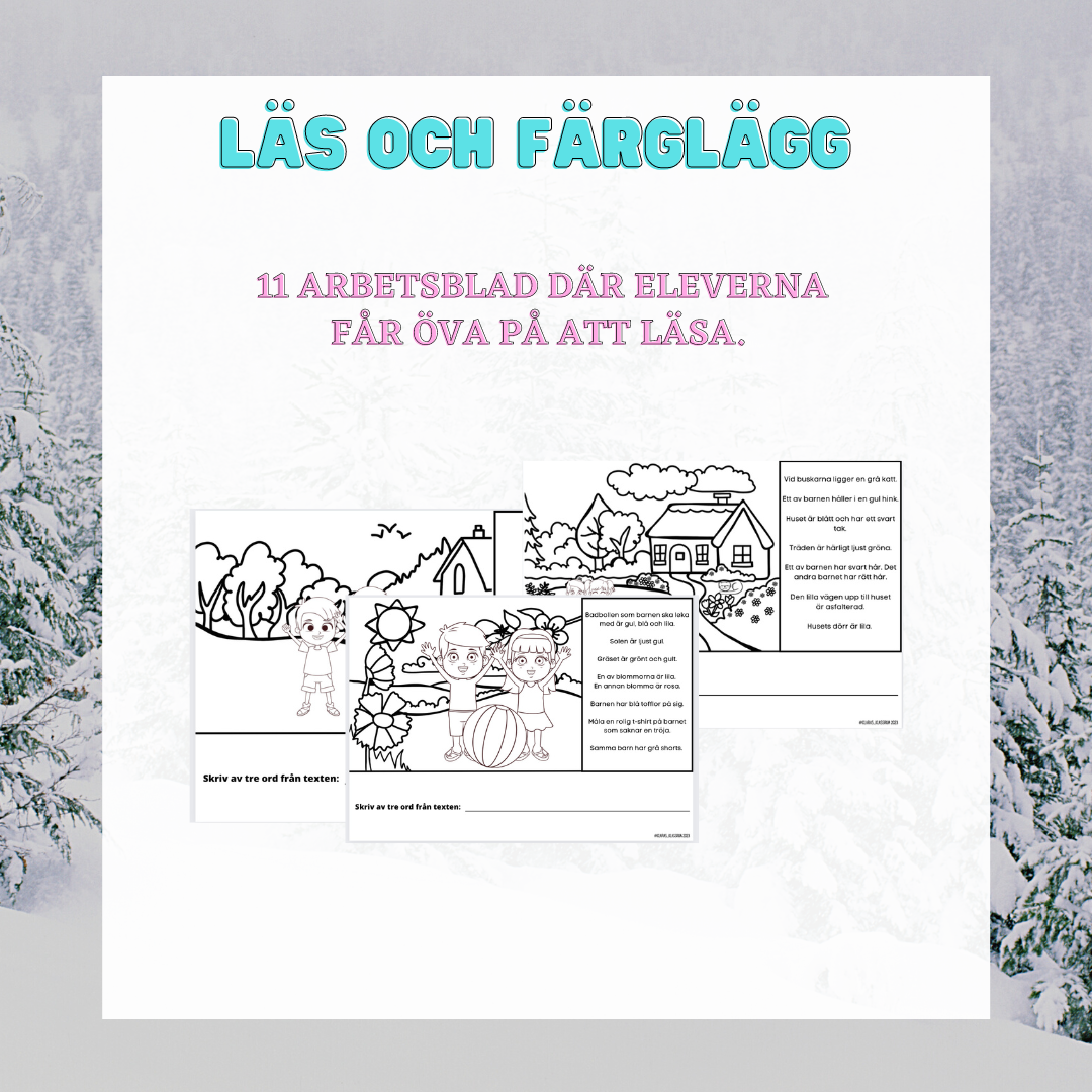 Läs och färglägg - 11 arbetsblad