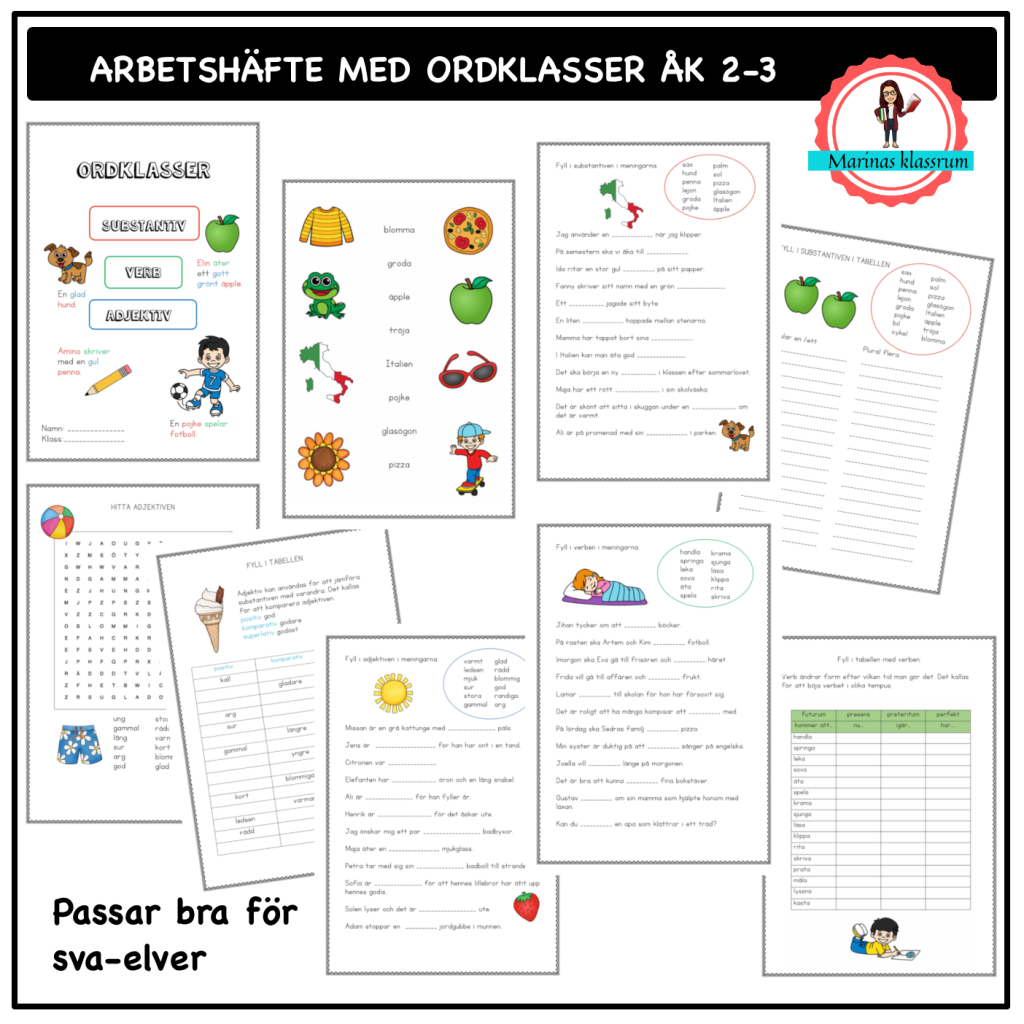 Arbetshäfte med ordklasser åk 2-3