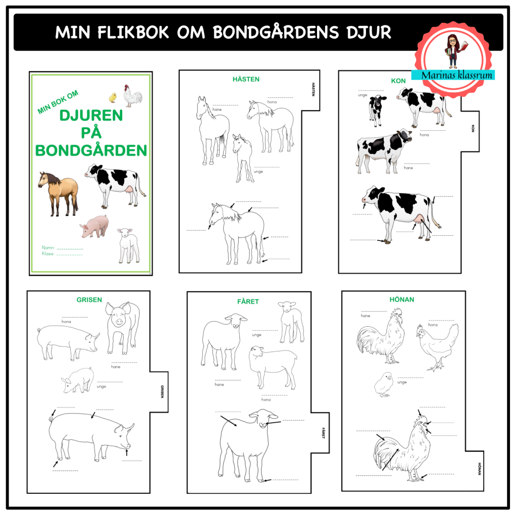 Bondgårdens djur – flikbok skriv själv