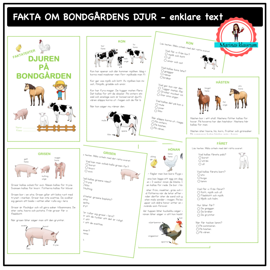 Fakta om bondgårdens djur – enklare text