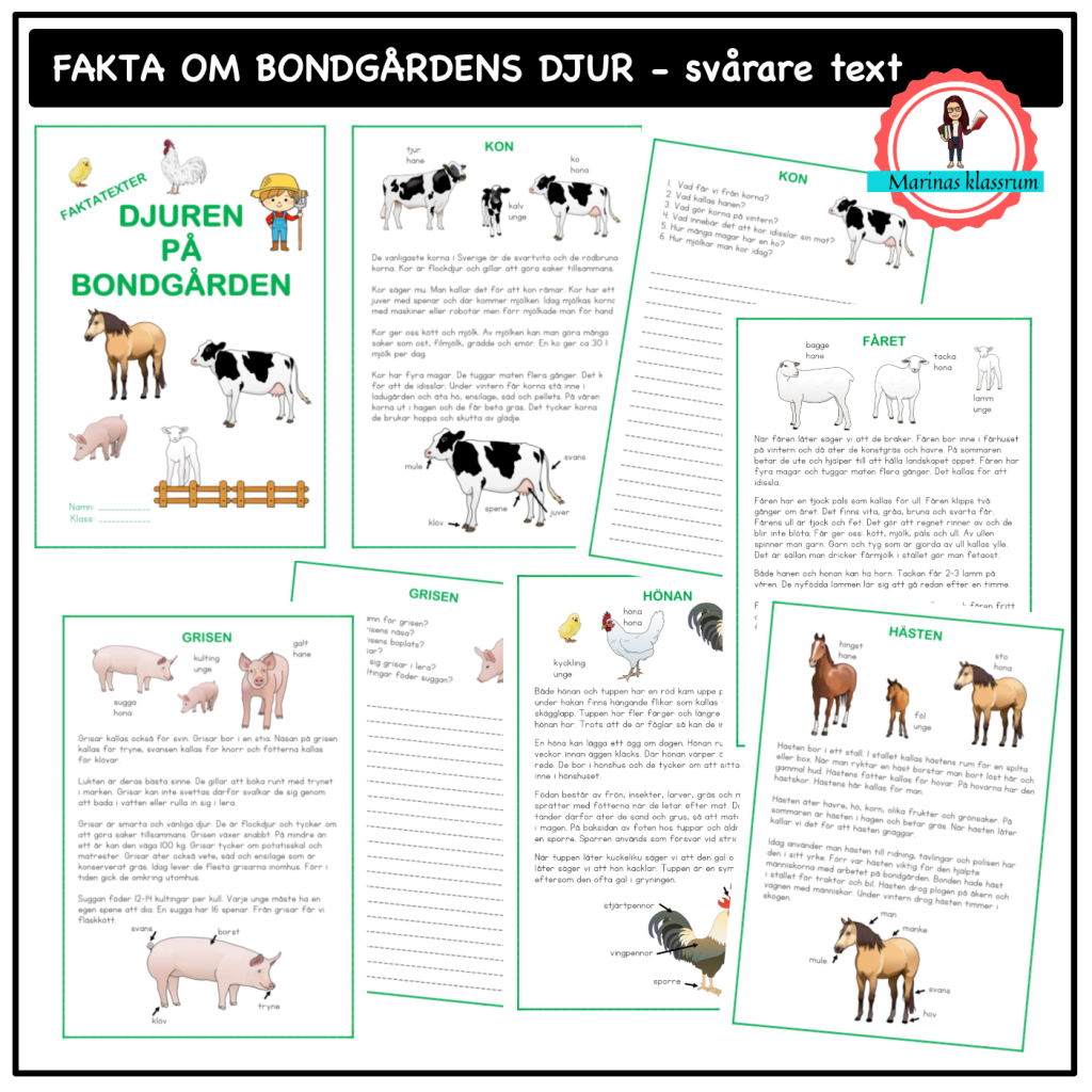 Fakta om bondgårdens djur – svårare text