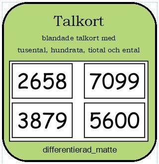 Talkort – 50 st talkort med tusental, hundratal, tiotal och ental