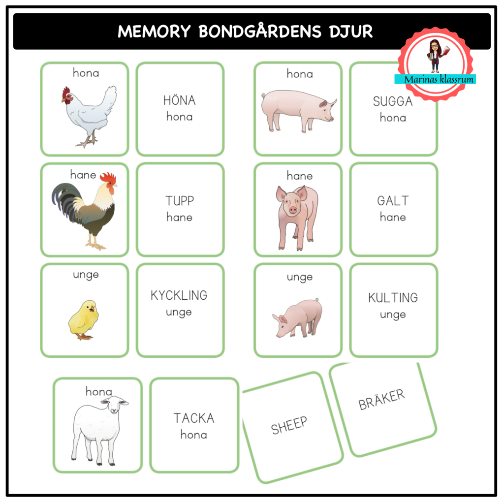 Memory med bondgårdens djur