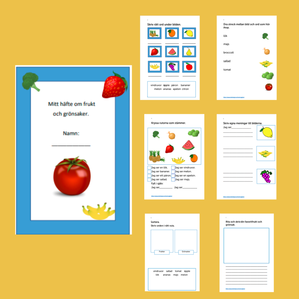 Arbetshäfte om frukter och grönsaker.