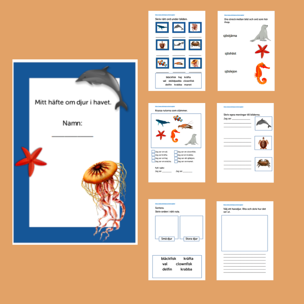 Arbetshäfte om djur i havet.