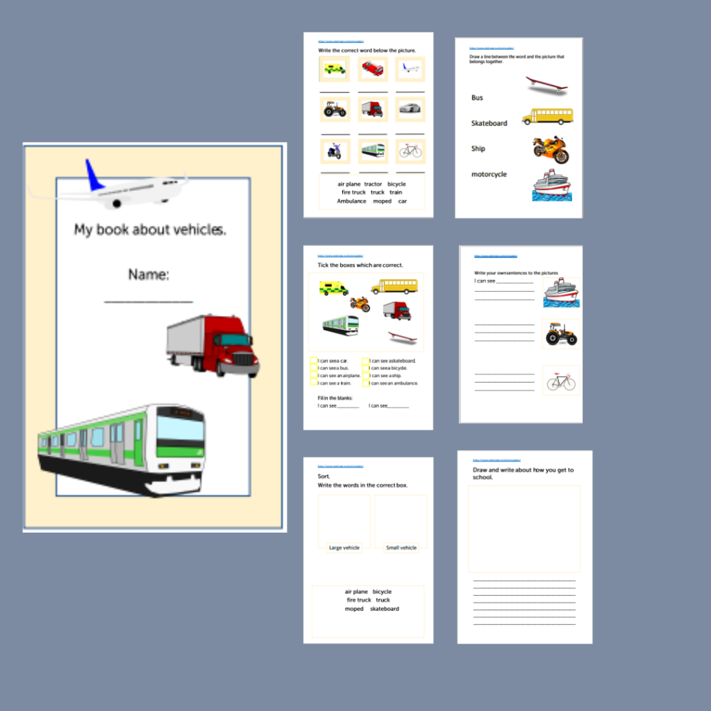 Workbook about vehicles