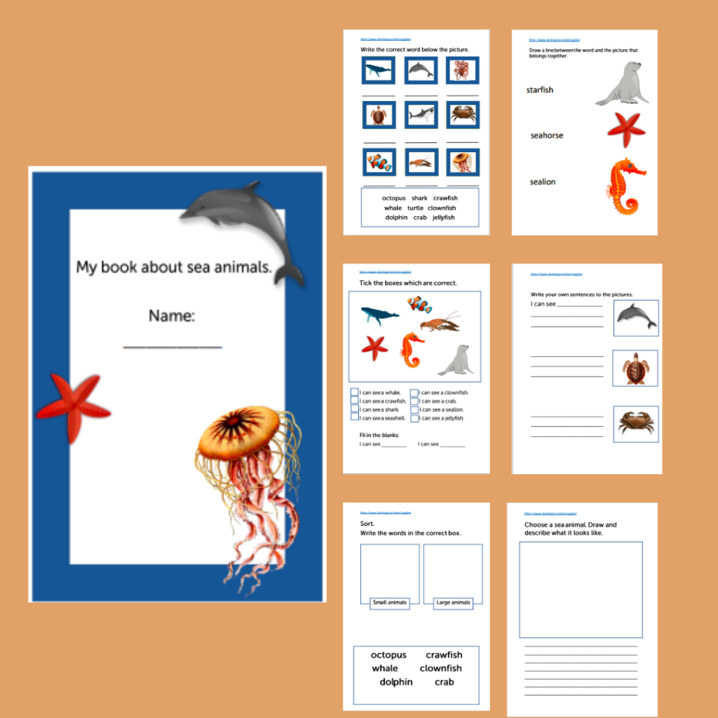 Workbook about sea animals.
