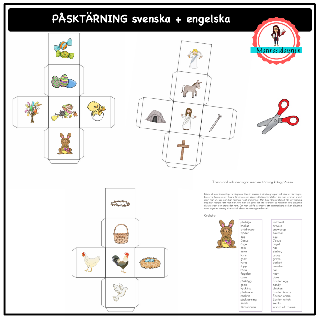 Påskord med en tärning / engelska + svenska