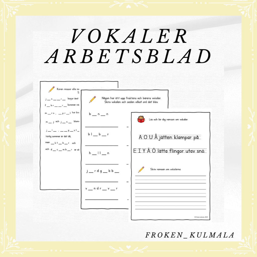 Vokaler – arbetsblad