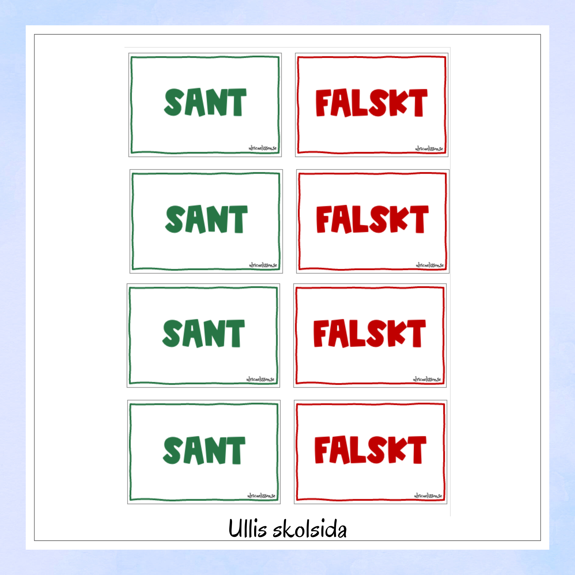 Sant eller falskt – begrepp