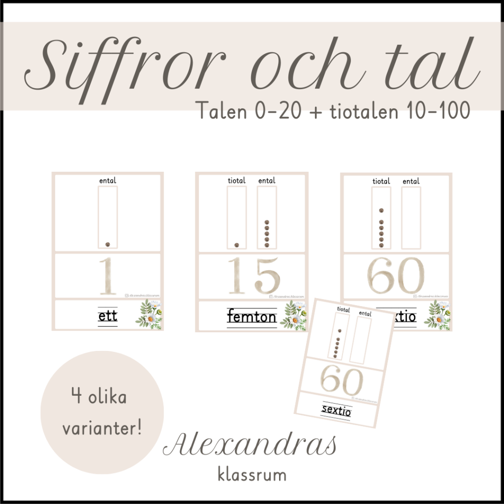 Siffror och tal 0-20 + tiotalen 10-100