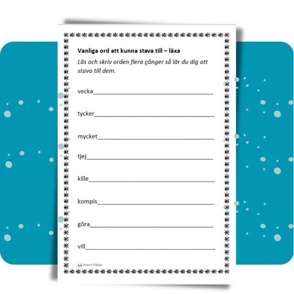 Vanliga ord att kunna stava till – läxa