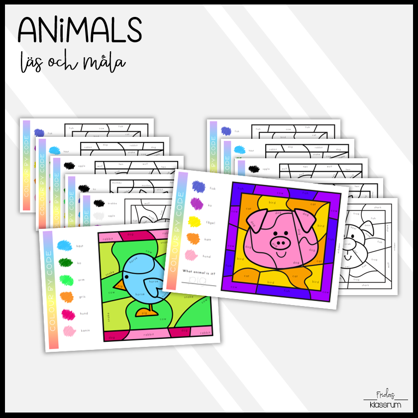 Animals: Läs och måla