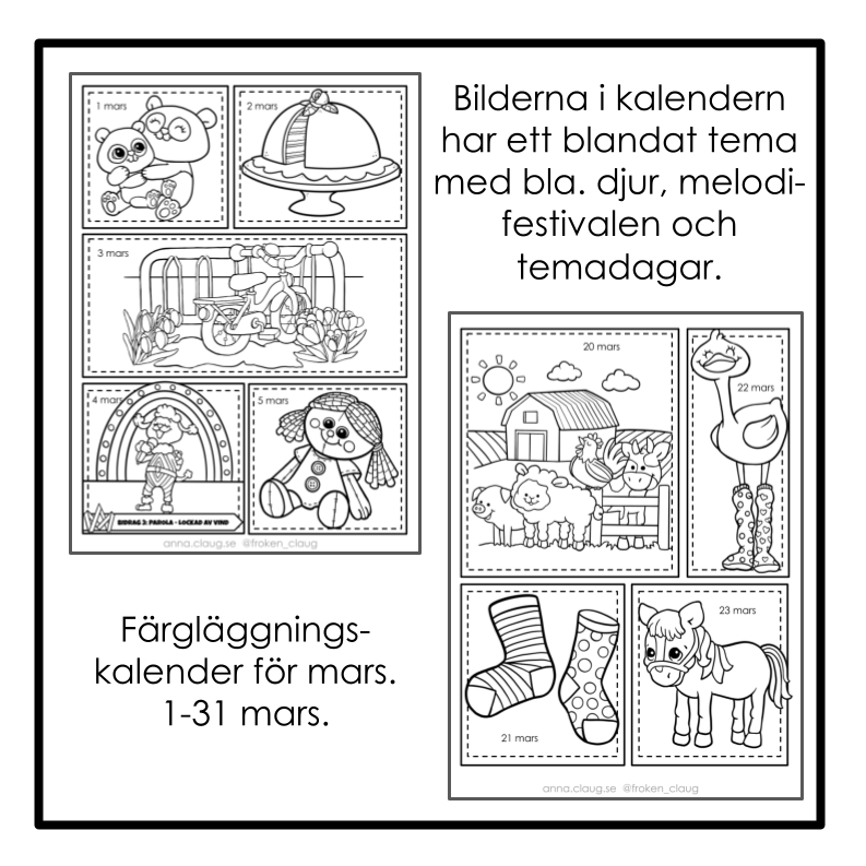 Färgläggningskalender: Mars