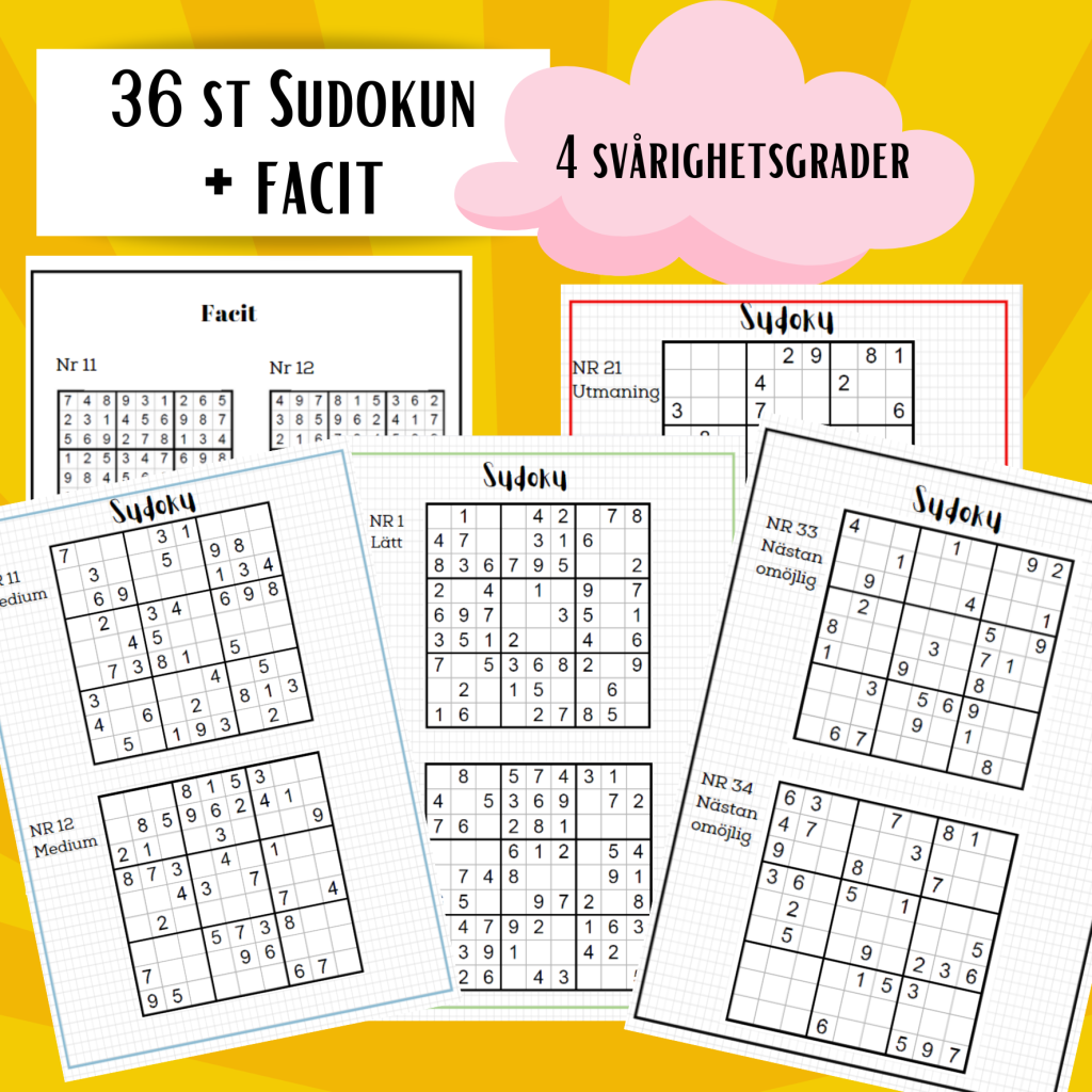 36 st Sudoku + facit