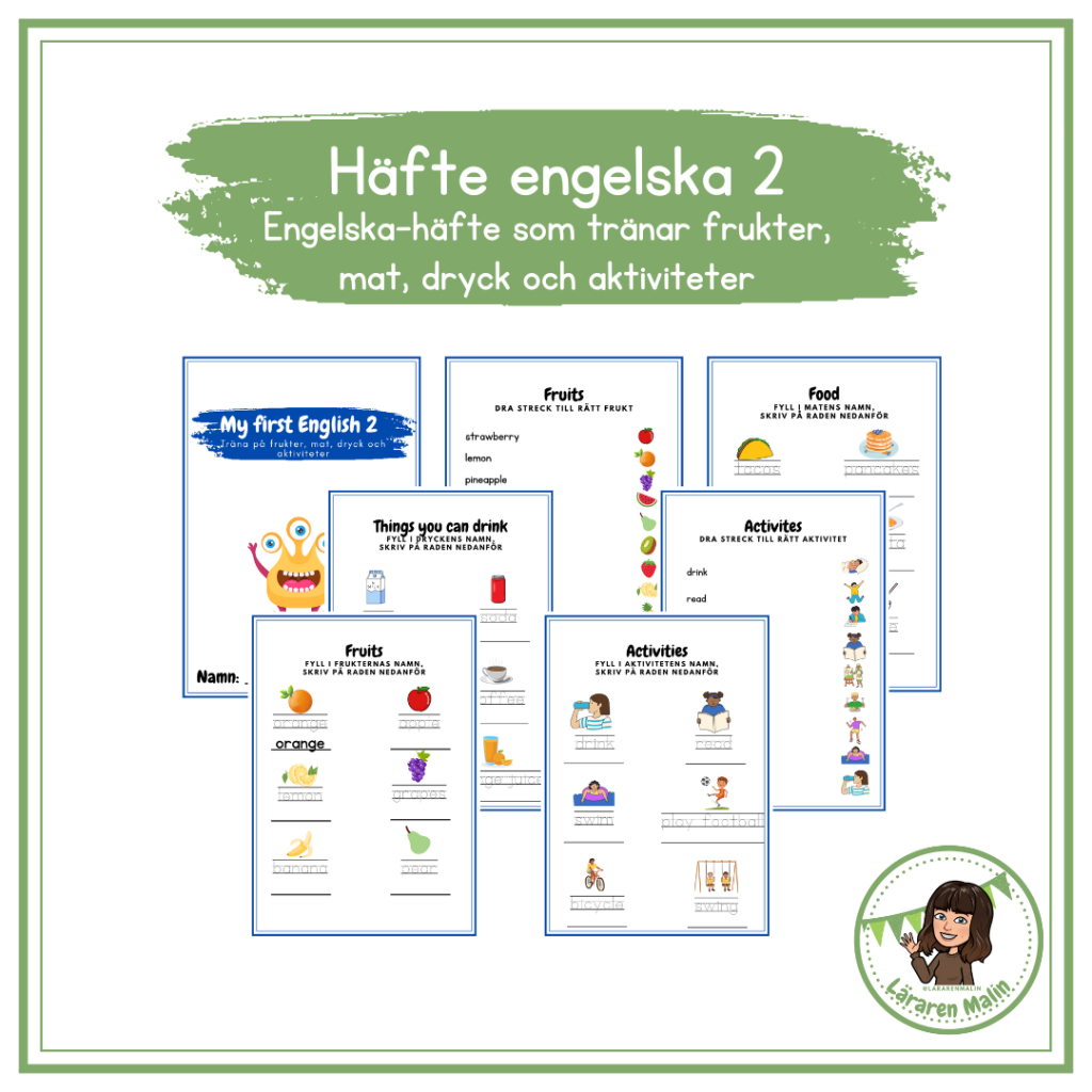 My first english 2- häfte som tränar frukt, mat, dryck & aktiviteter