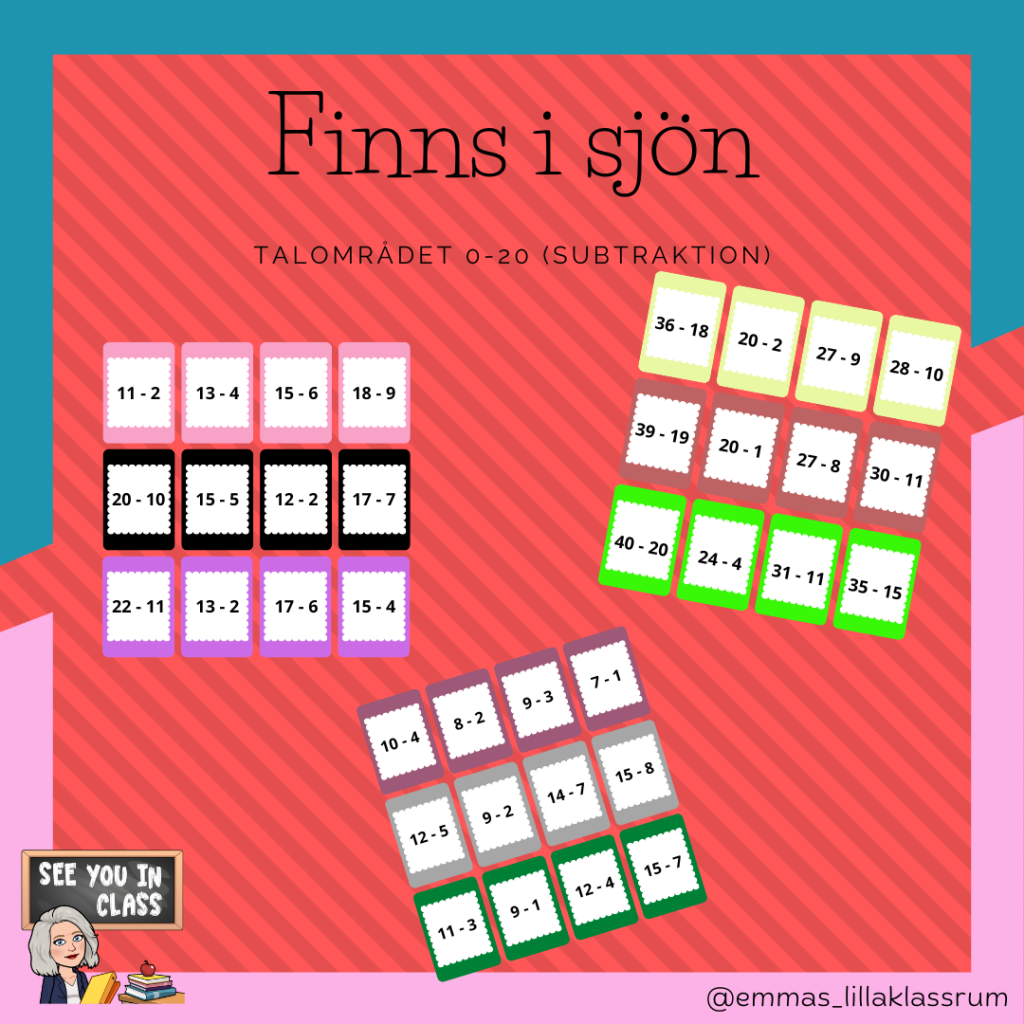 Finns i sjön – subtraktion (talområde 0-20)