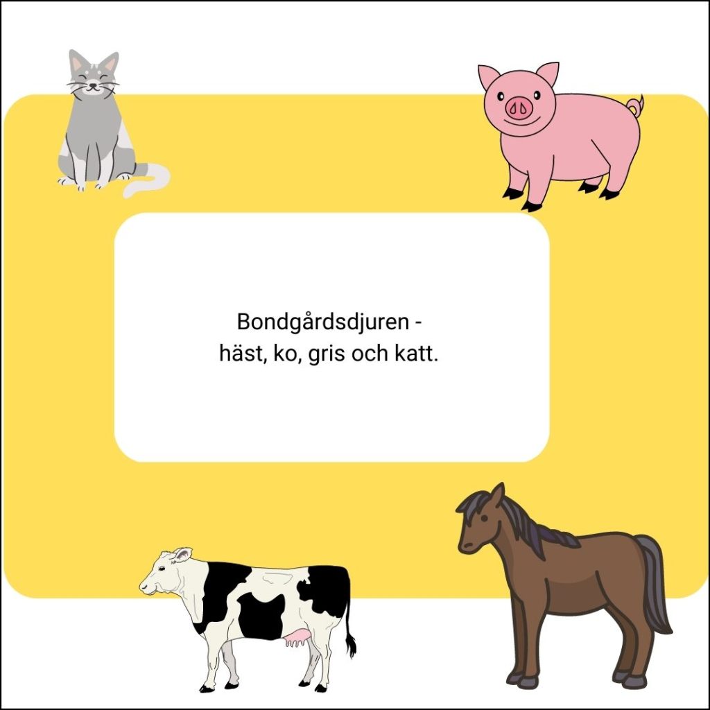 Bondgårdsdjur (Häst, ko, gris och katt)