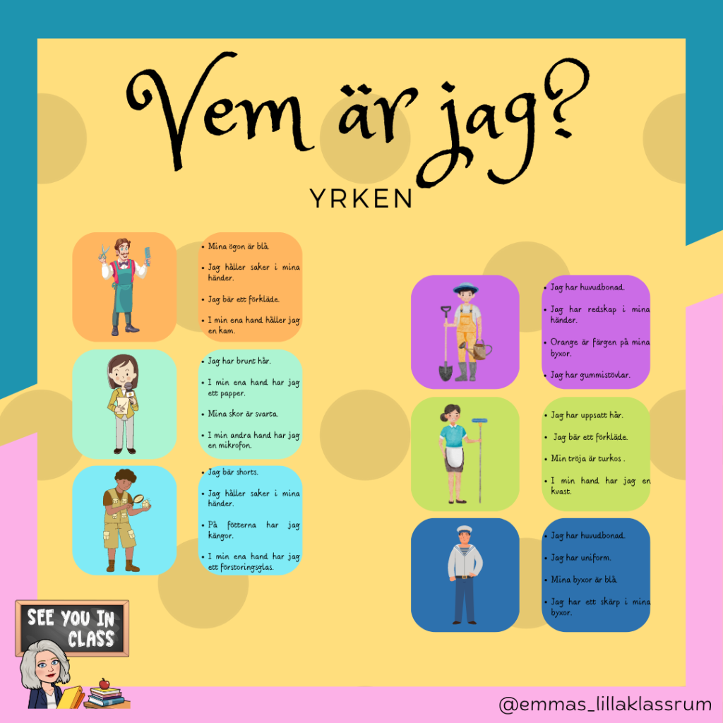 Läsförståelse ”vem är jag” – yrken (två nivåer)