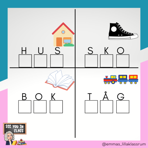 Jag kan skriva, läsa och stava - ord med tre bokstäver