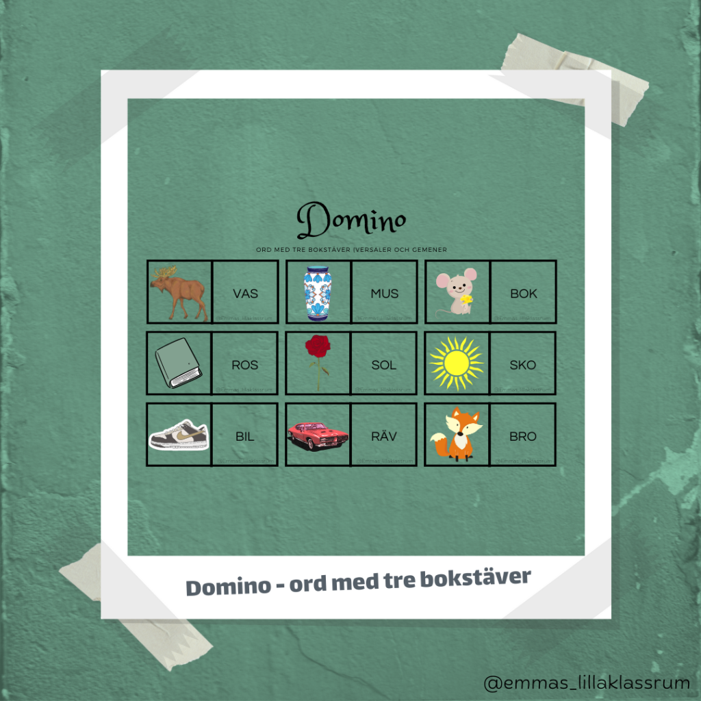 Domino – ord med tre bokstäver (två nivåer)