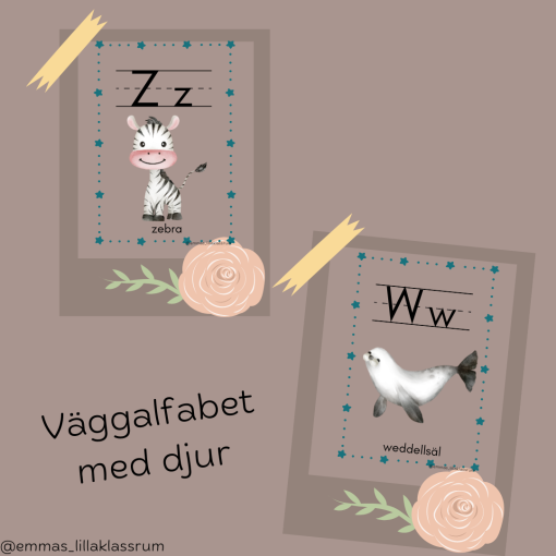 Väggalfabet - djur (med stödlinjer)
