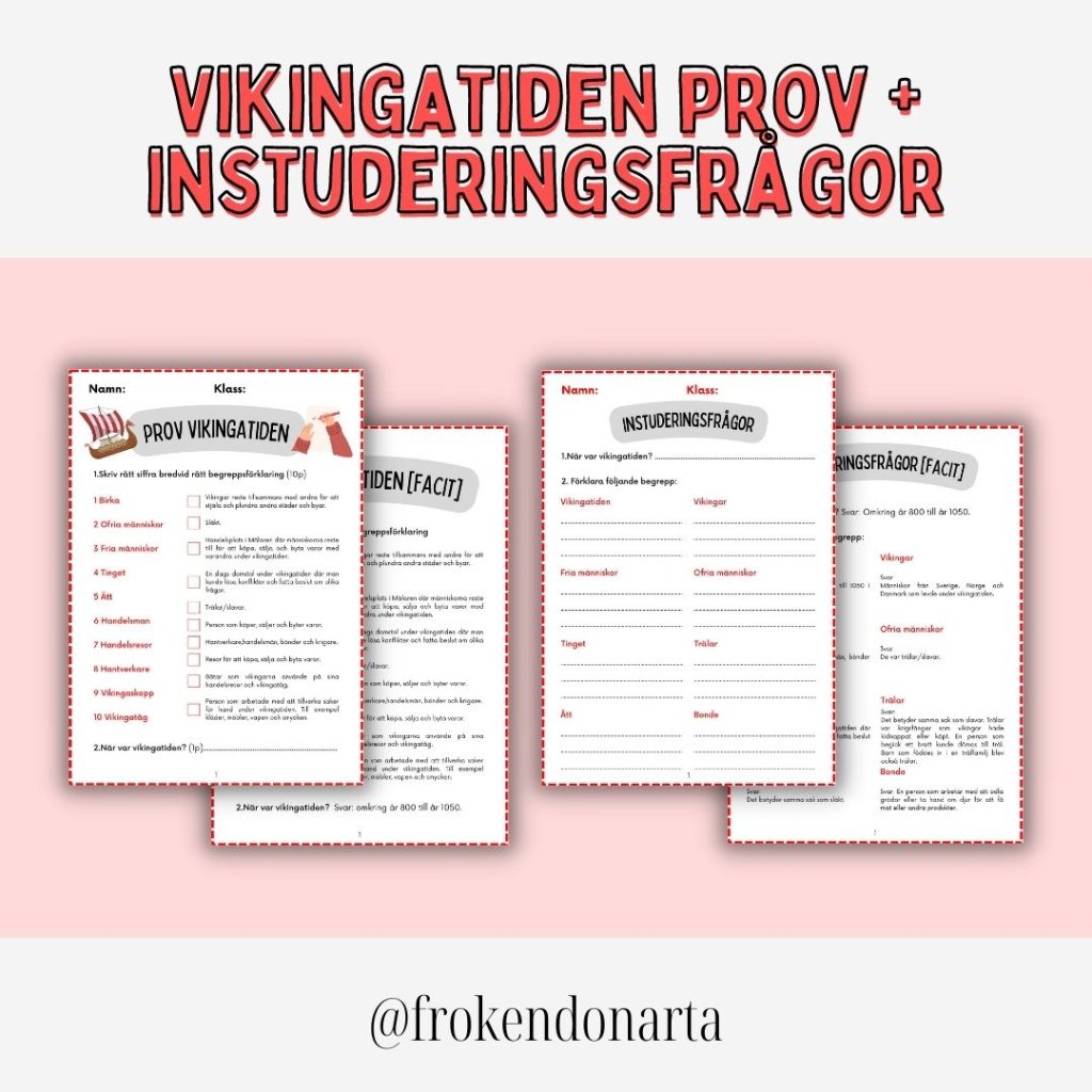 Vikingatiden – Prov + Facit till prov + Instuderingsfrågor + Facit till instuderings frågor
