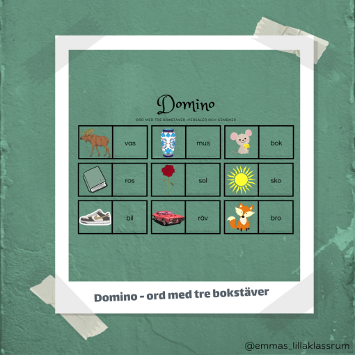 Domino - ord med tre bokstäver (två nivåer)