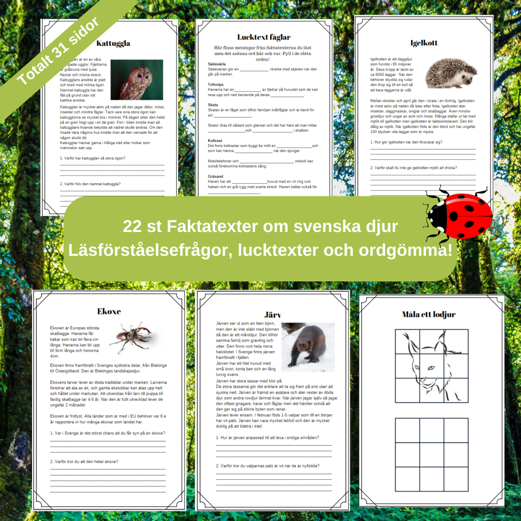 Faktatexter NO djur i Sverige läsförståelse