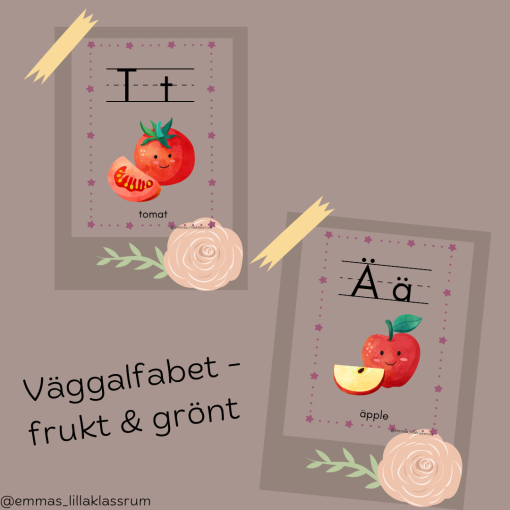 Väggalfabet - frukt & grönt (med stödlinjer)