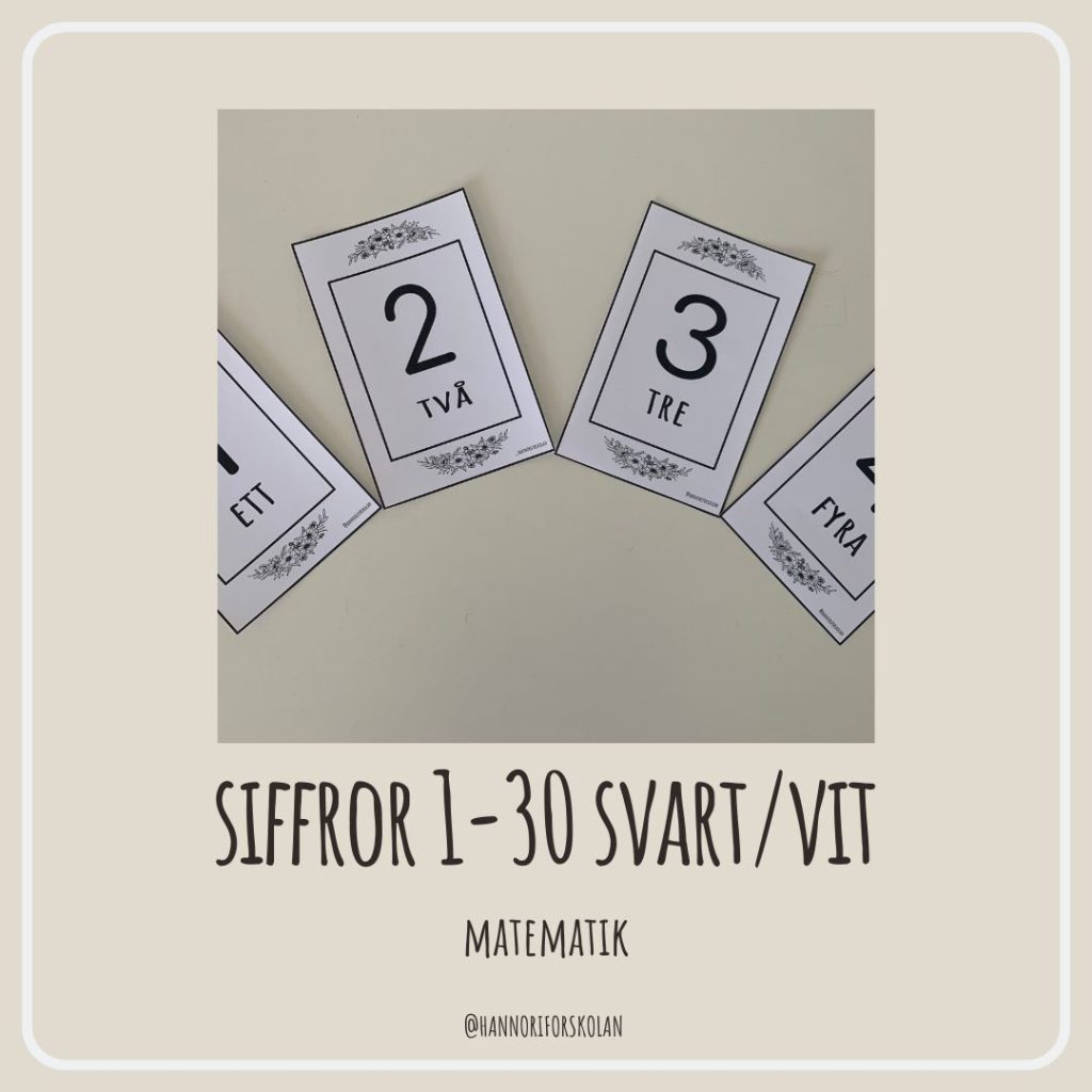 Siffror 1-30 svart/vit