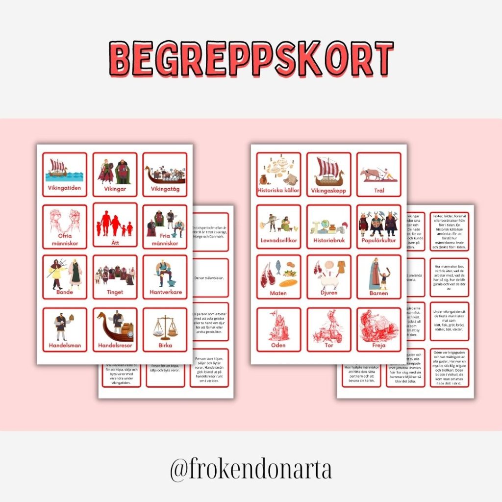 Vikingatiden – Begreppskort med beskrivningar på baksidan