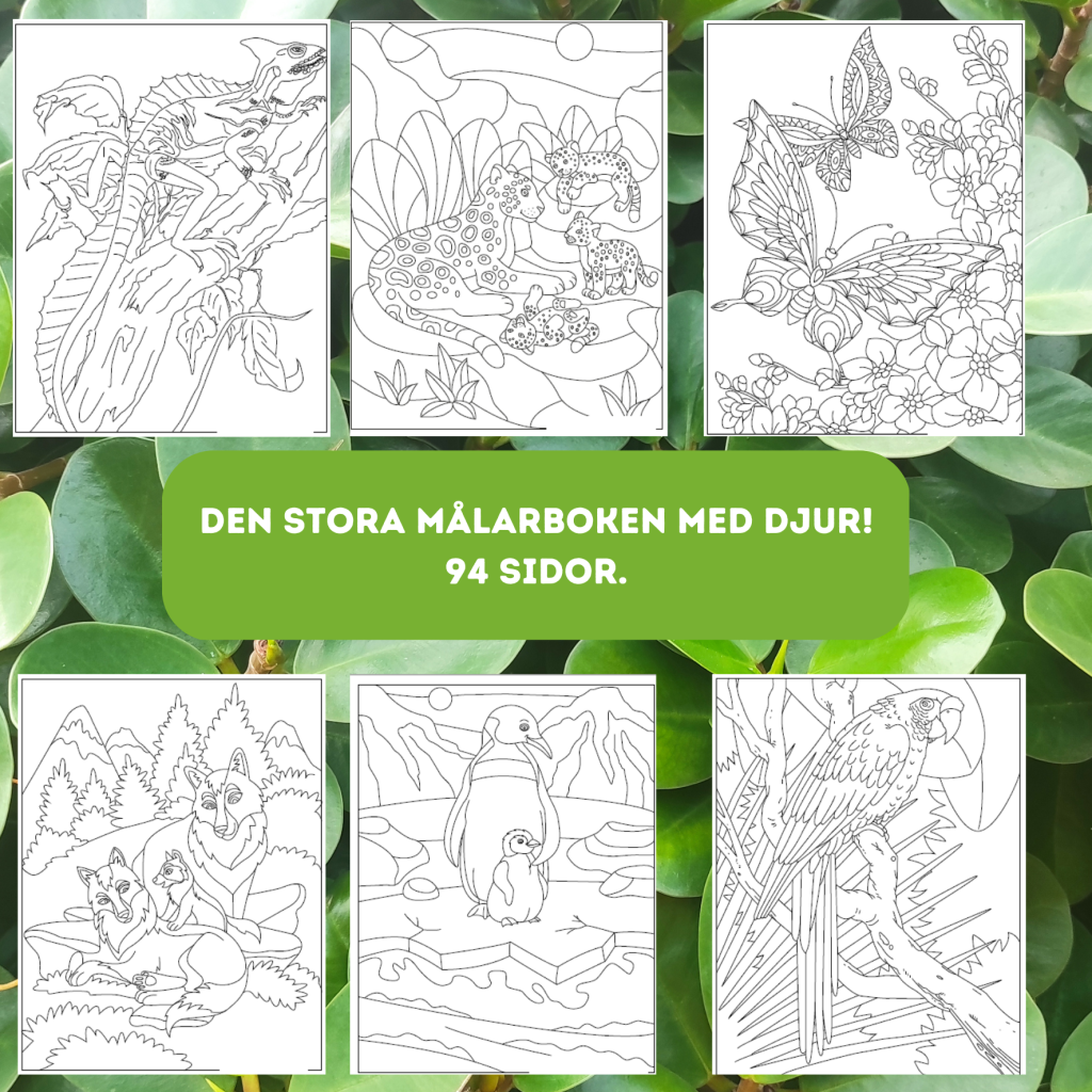 Målarbok djur 94 sidor