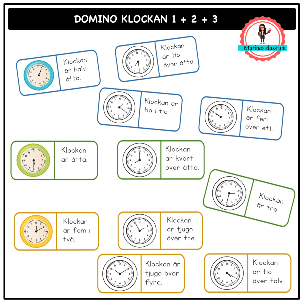 Domino med klockan 1 + 2 + 3
