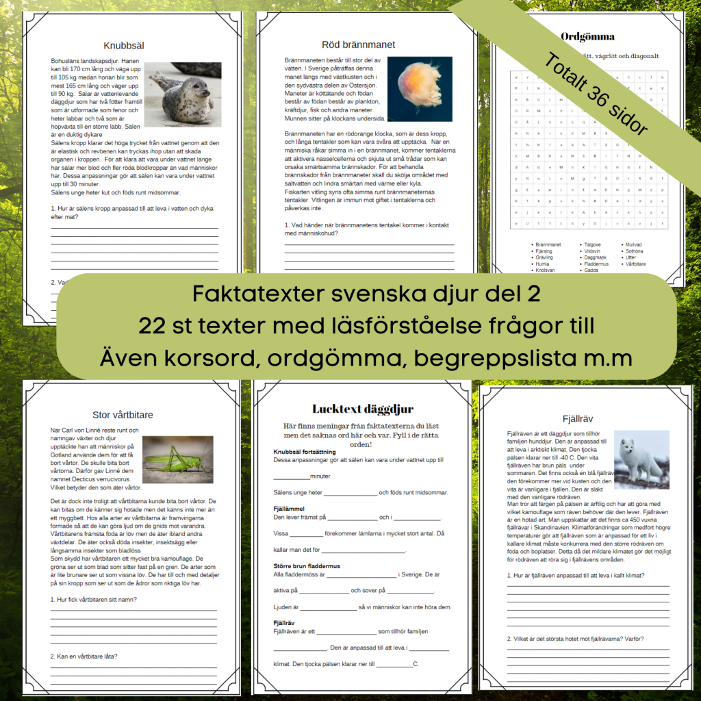 Faktatexter NO djur i Sverige läsförståelse del 2