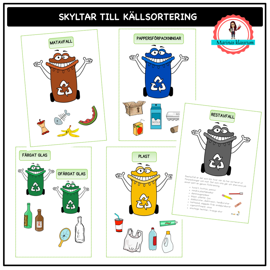 Skyltar till källsortering