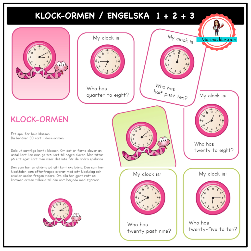 Klock-orm på engelska 1 + 2 + 3