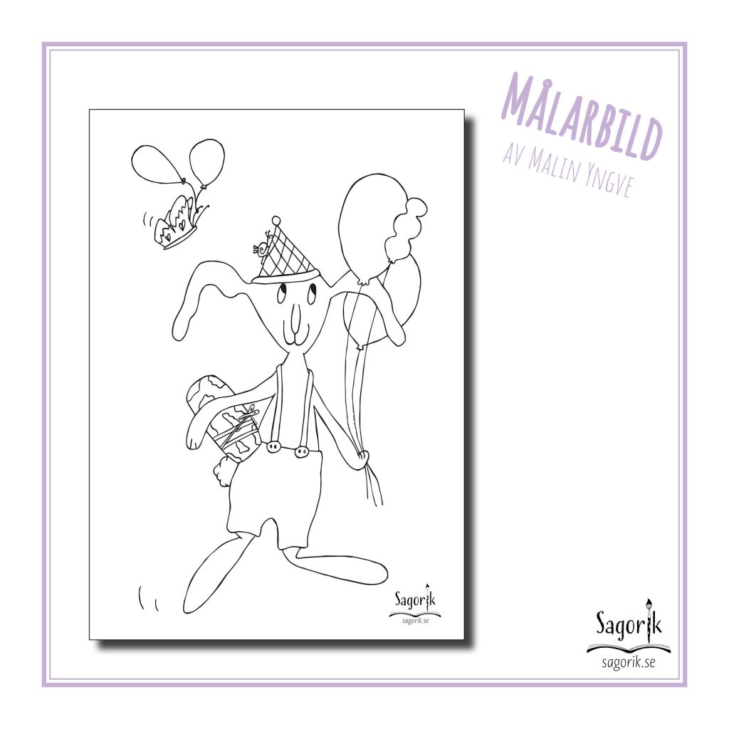 Målarbild- Kanin med ballonger och paket