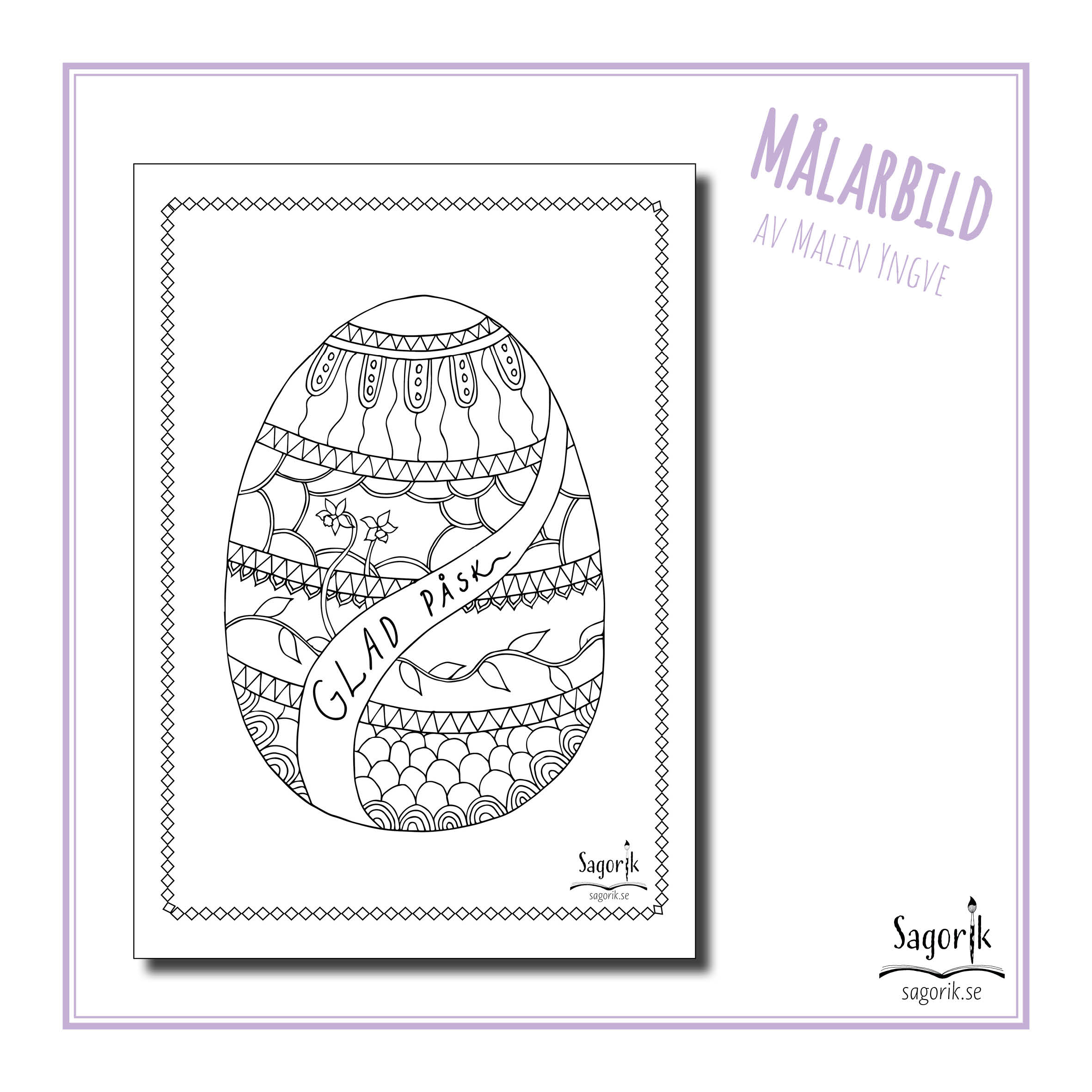 Målarbild – Påskägg med mönster ”Glad påsk!”