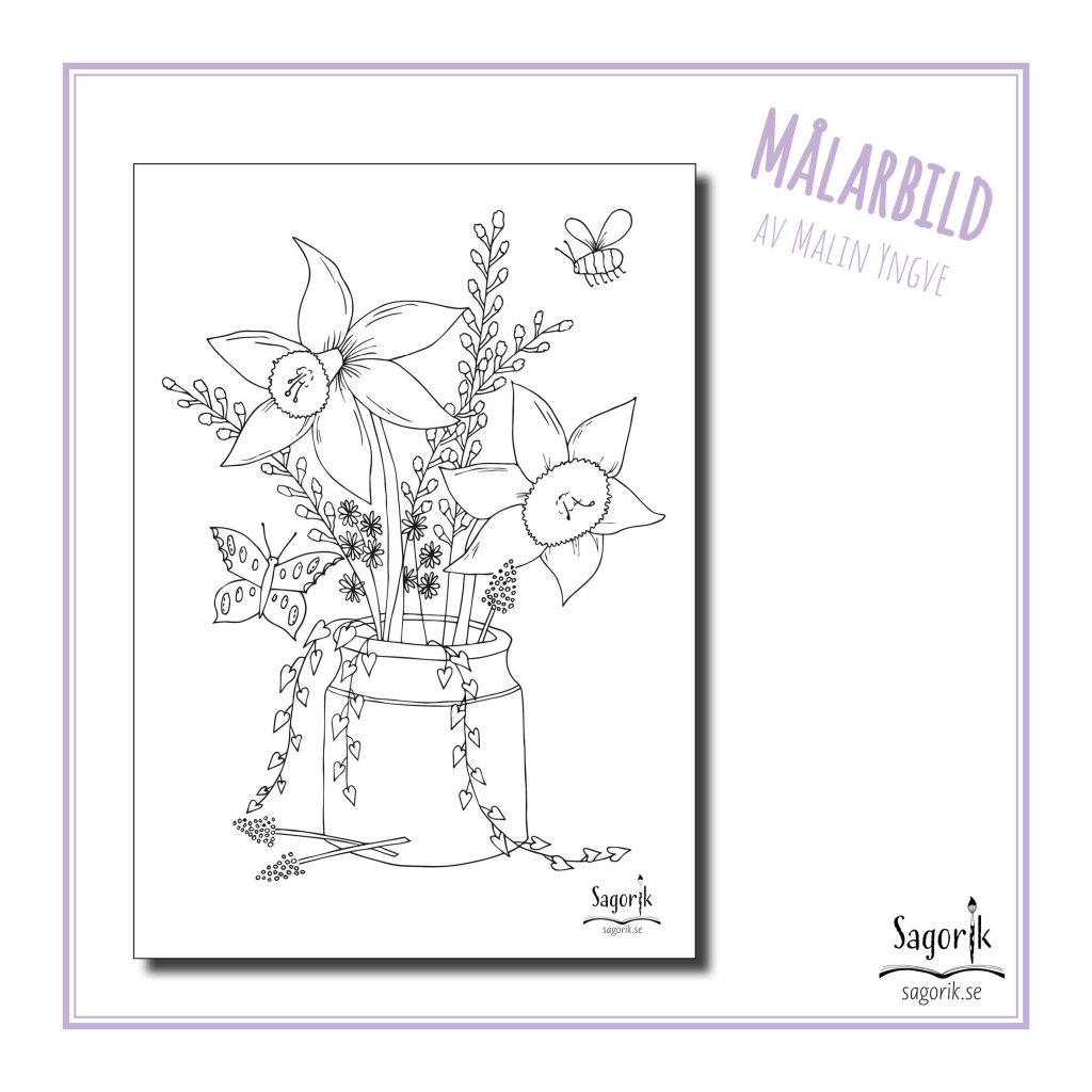 Målarbild – Påskliljor i kruka