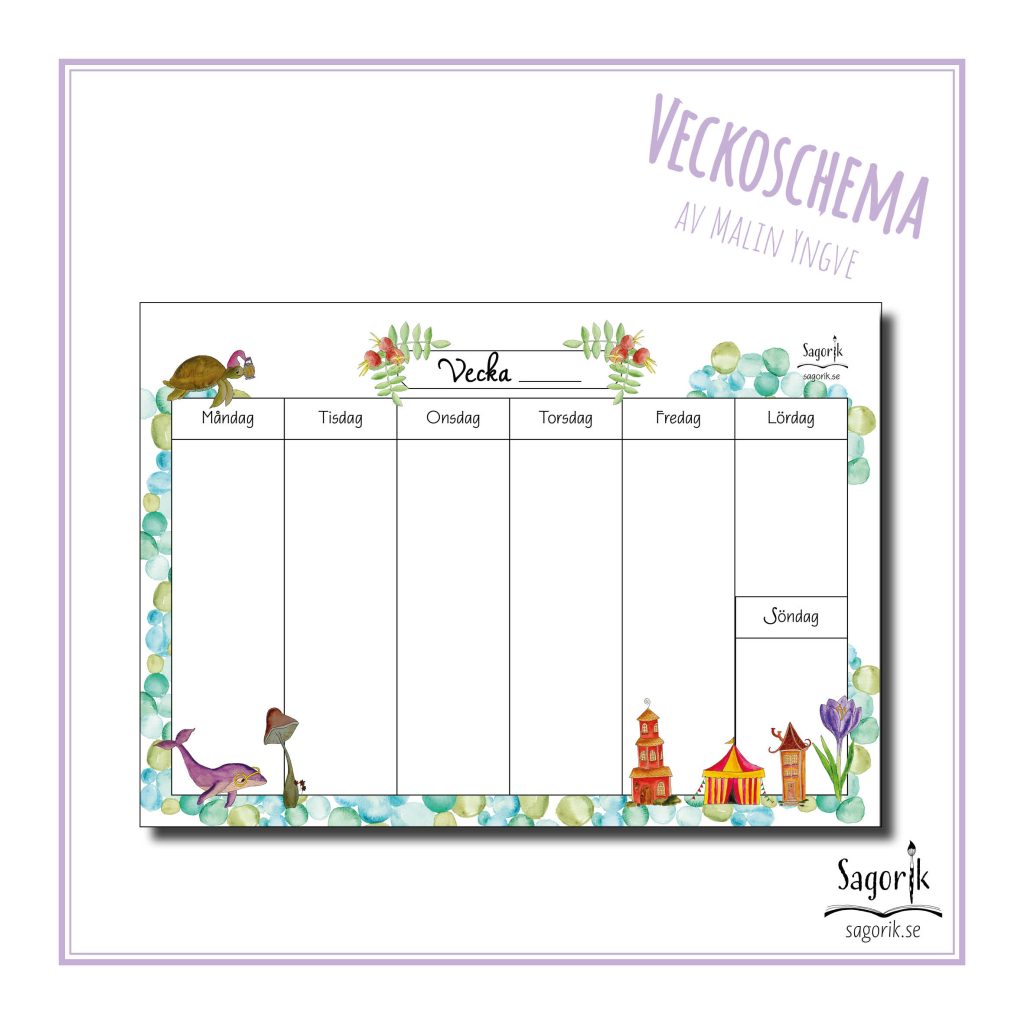 Veckoschema med turkosa bubblor