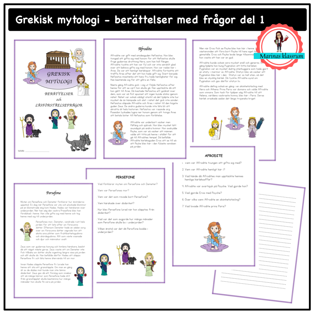 Grekisk mytologi – berättelse + frågor del 1