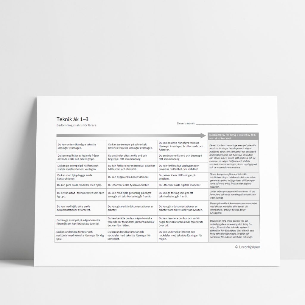 Bedömningsmatris – lärare