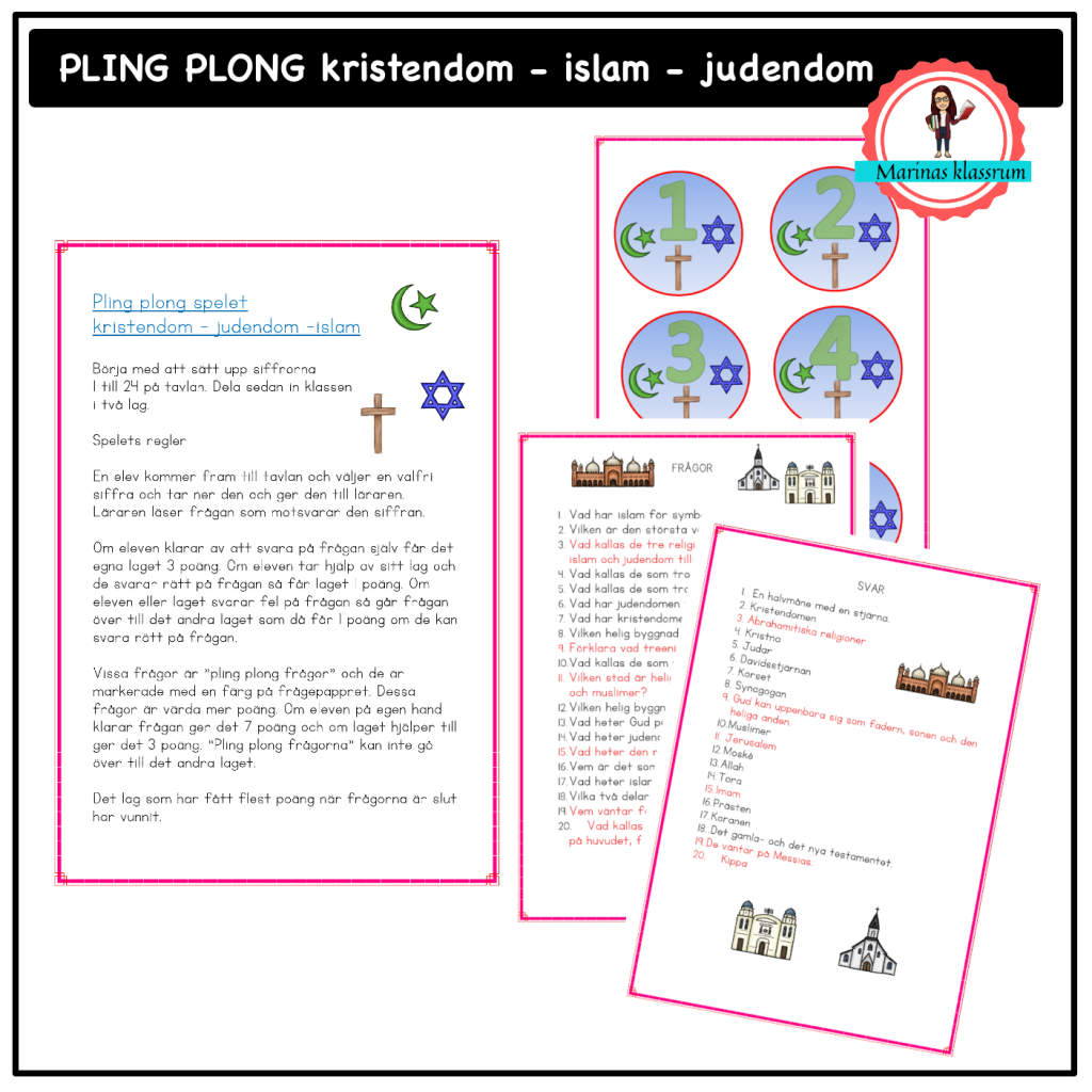 Pling plong spel – kristendom islam judendom åk 2-3