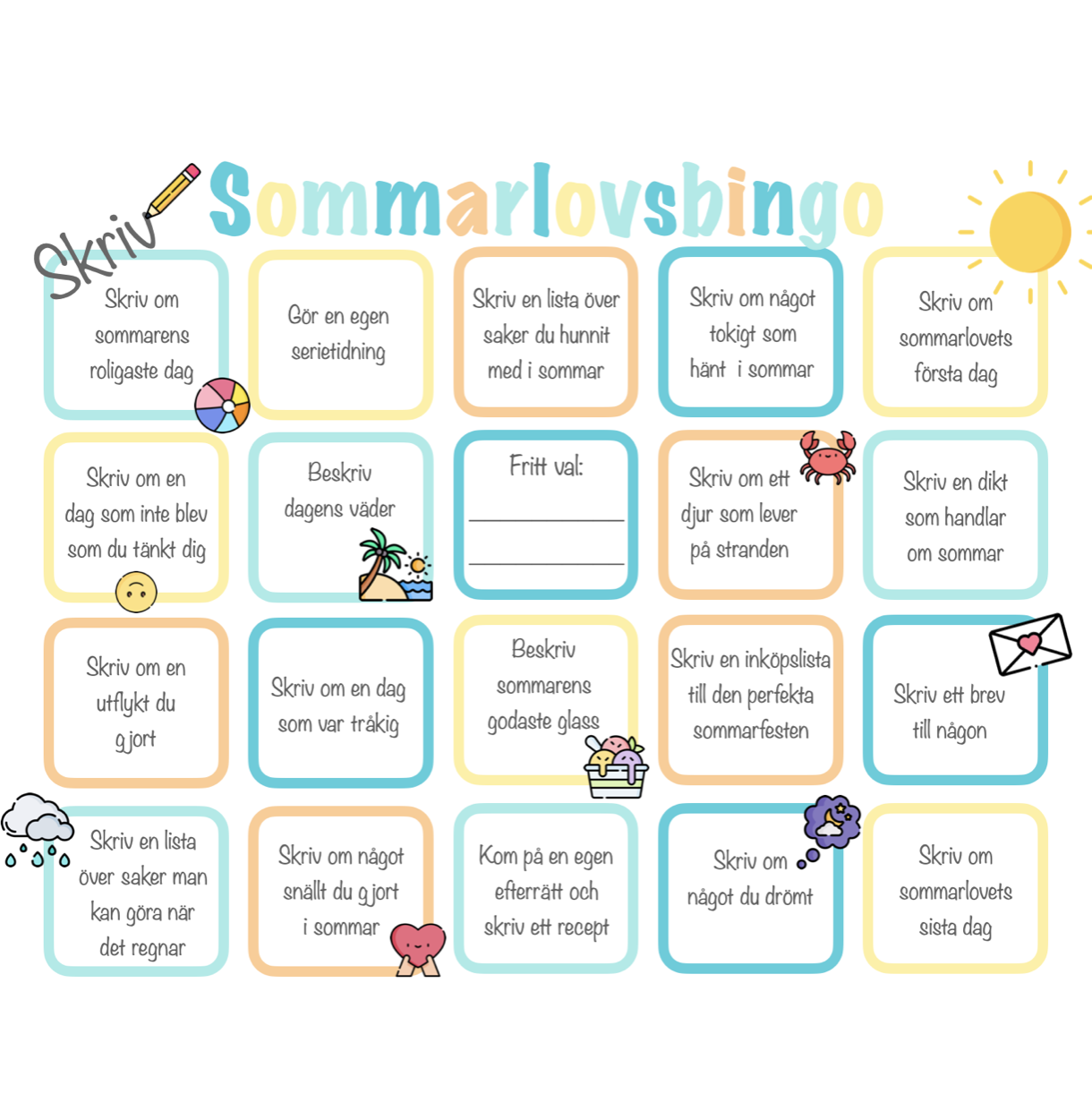 Skrivbingo - sommarlov