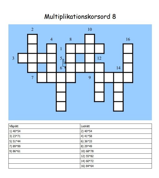 Multiplikationskorsord 6-10