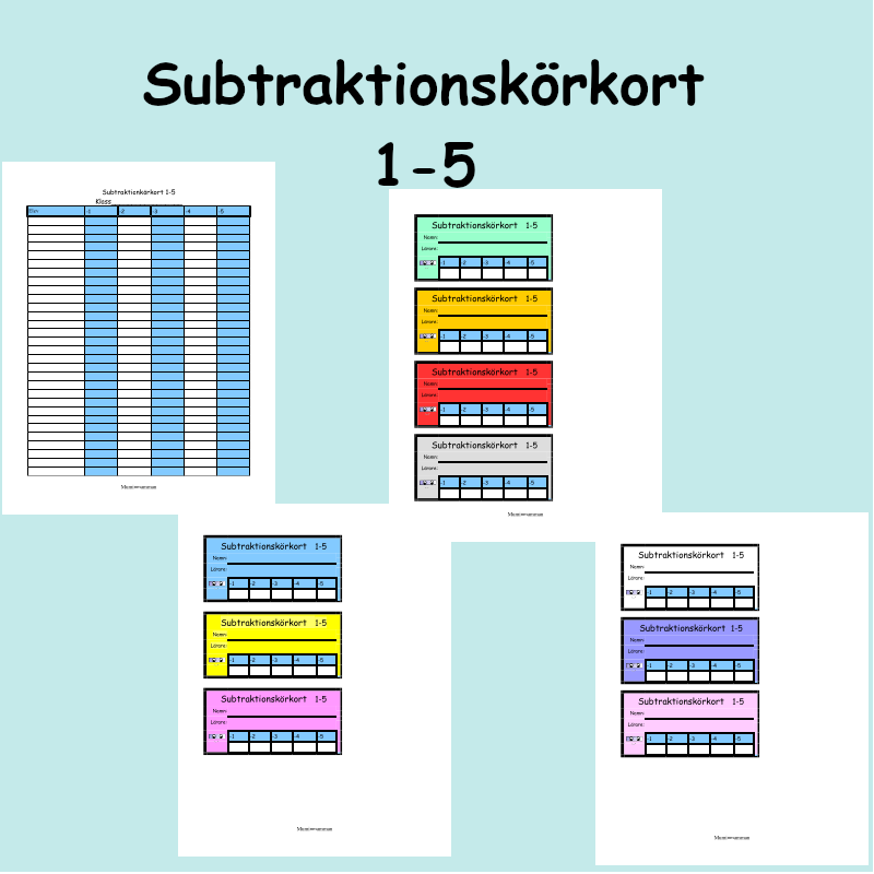 Subtraktionskörkort 1-5