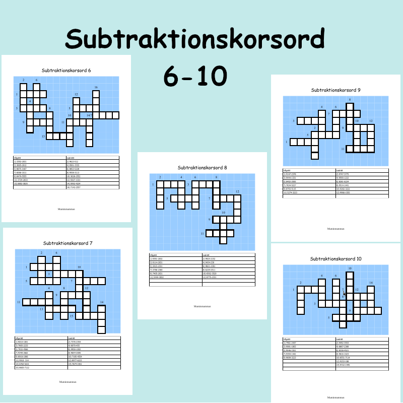 Subtraktionkorsord 6-10