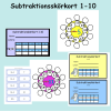 Subtraktionsskörkort 1-10, paket med 2 övningshäften och flashcards